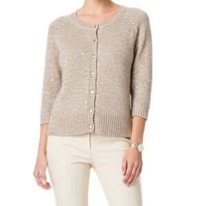 ZARA ZARAKNIT Sequin Cardigan Sweater Small Gold Tan Wheat Oatmeal Button Up Top